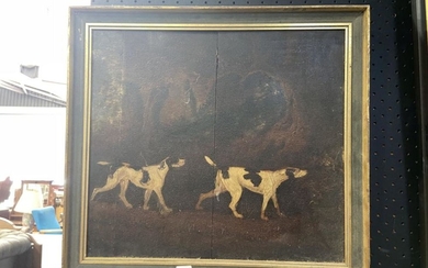 Artist Unknown - Hunting Dogs, oil on board, 44 x 48 cm unsigned