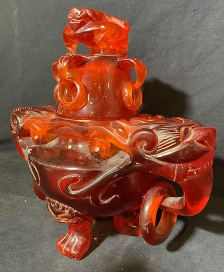 Asian Style Lucite Lidded Vessel