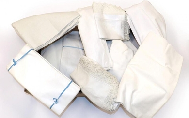 Assorted White Linen and Cotton Sheets, Damask Cloths, including a...