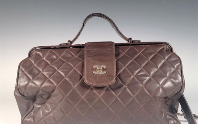 Authentic Chanel Brown Quilted Leather Large Doctor Bag