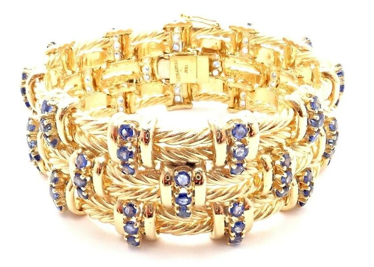 Authentic Tiffany & Co 18k Yellow Gold Sapphire Twisted Rope Link Bracelet Paper