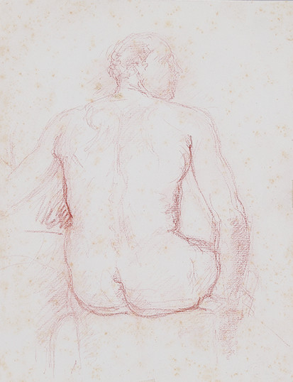 BACK SEATED BACK MASCULINE NUDE STUDY Brown pencil...