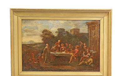 BANQUET DANS JARDIN, oil on canvas, Italian School of Painting,...