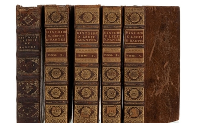 BENOIST Élie. Histoire de l'Édit de Nantes. Delft, Adrien Beman, 1693-1695. 3 tomes en 5 vol. in-4° en reliure non-uniforme