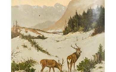BERGER, GEORG (1862-1942), "Hirsche im verschneiten Gebirge"