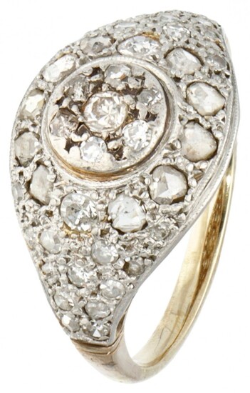BLA 9K. Yellow gold Art Deco ring set with 0.60 ct. diamond in a platinum...