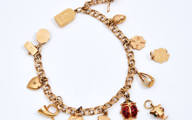 BRACELET, 18 k gold, bismarck bracelet with charms, 4 extra charms, Köping, 1961.
