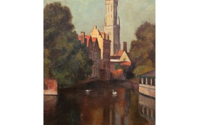 Backer, Roger de (1897-1984, Belgischer Maler) "Brügge in Flandern", Öl/ Lw., sign. u.r., rückseiti