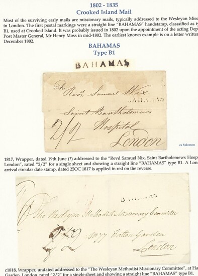 Bahamas Early Letters 1817 (19 July) wrapper to London, rated "2/2" and with fair strike of str...