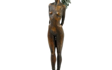 Ballerina, scultura in bronzo, cm h 75, base in marmo, firmata Marcangeli.