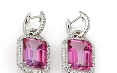 Beautiful 18K WG Topaz Diamond Dangle Earrings
