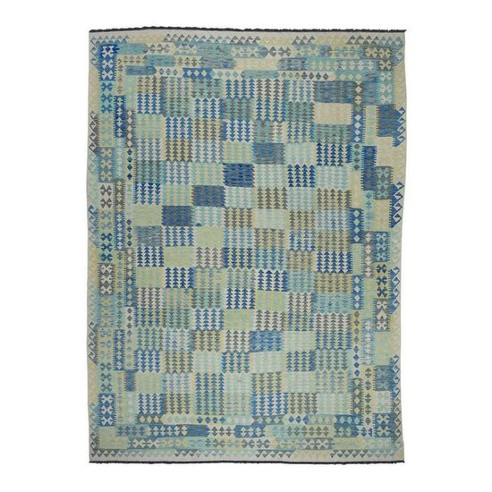 Blue Afghan Kilim Pure Wool Hand Woven Oriental Rug
