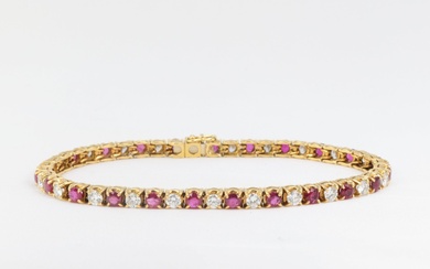 Bracelet tennis vintage en or, rubis et diamants