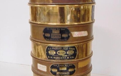 Brass sieve set, 9 piece, lid, catch pan and 7 sieves