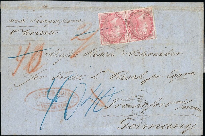 British Post Office in Siam 1859 (28 May) entire letter to Frankfurt, Germany headlined "Bangk...