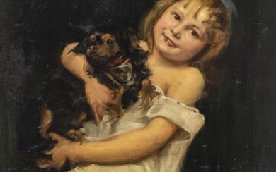 Briton RIVIERE, (1840-1920) attr., "Petite fille et son Cavalier King Charles"
