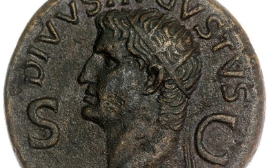 Bronze AE Dupondius,,Divus Augustus (died 14 AD) under Caligula - Augustus seated on curule chair (RIC I Gaius 56)