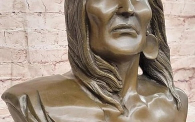 Bronze Bust Sculpture: Milo's Signed Original Artwork Featuring a Native American Chief