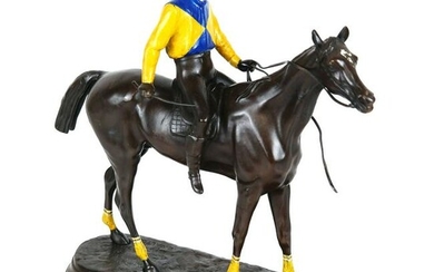 Bronze Polychrome Horse & Rider Statue