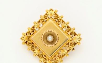 Brooch - 14 kt. Yellow gold Pearl
