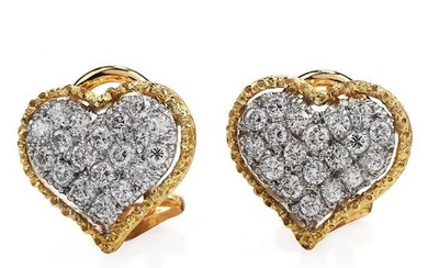 Buccellati Vintage Diamond 18K Gold Heart Clip on Earrings