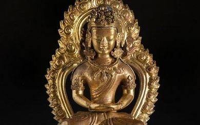 Buddha Amitayus. China, Qianlong period, 1770. Gilded bronze. Sealed on the inside of the pedestal.