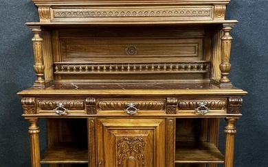 Buffet / bookcase - Renaissance style - Marble, Walnut - Second half 19th century