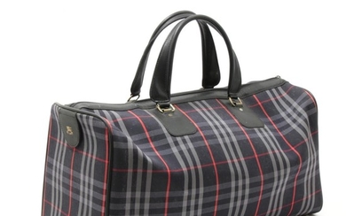 Burberrys Check Canvas Barrel Bag with Leather Trim