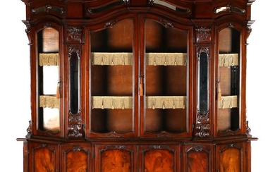 (-), Burr walnut veneer 2-piece china cabinet with...