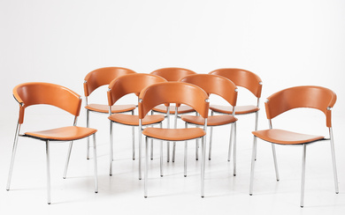 CALLIGARIS, chairs, 8 pcs, contemporary, Italy, chromed frame, upholstered seat and back.