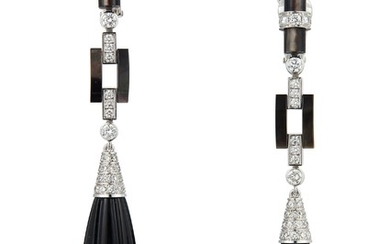 CARTIER ONYX, DIAMOND AND MOTHER-OF-PEARL DROP EARRINGS