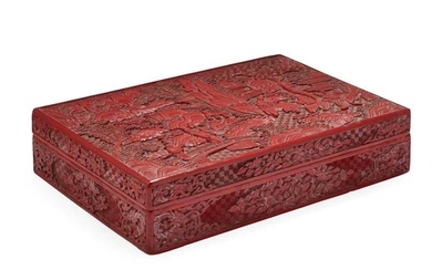 CARVED CINNABAR LACQUER RECTANGULAR BOX AND COVER QING DYNASTY, 19TH CENTURY