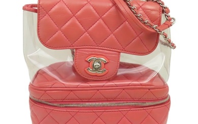 CHANEL Quilted SHW CC Chain Shoulder Bag Calfskin Leather PVC Pink Clear Color
