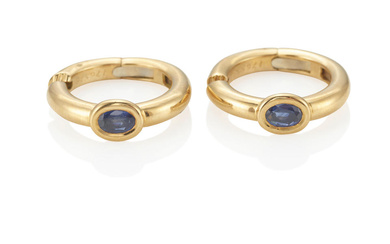 CHAUMET: A PAIR OF GOLD AND SAPPHIRE HOOP EARRINGS