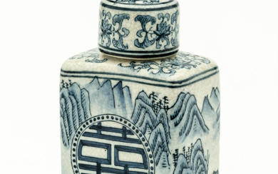 CHINESE BLUE AND WHITE TEA CAN