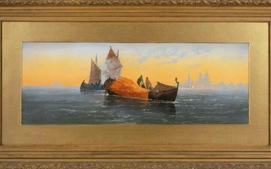 CLARENCE BRALEY (Massachusetts, 1854-1927), Fishing boats off the coast of Venice., Pastel on paper