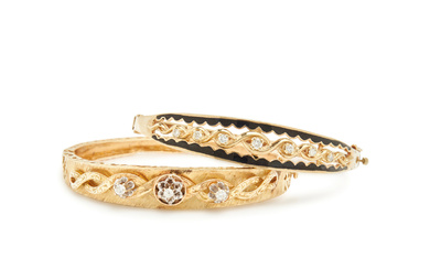 COLLECTION OF YELLOW GOLD AND DIAMOND BANGLE BRACELETS