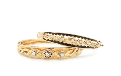 COLLECTION OF YELLOW GOLD AND DIAMOND BANGLE BRACELETS