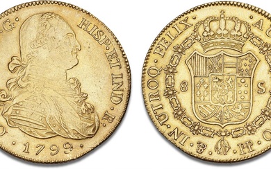 Carlos IV, 1788–1808, 8 Escudos 1799 PP, PTS-monogram (Potosí), F 14, Calicó...