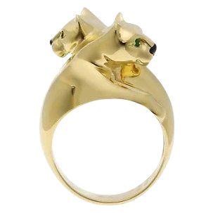 Cartier 18K Yellow Gold Double Panthere Ring sz 53