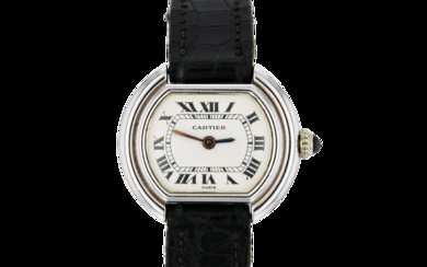 Cartier, Small, white dial; “Ellipse Mini”; white gold (18-carat), (c.)1980