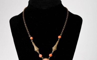 Carved Coral Cameo Necklace