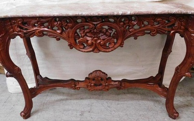 Carved Mahogany Marble Top Console