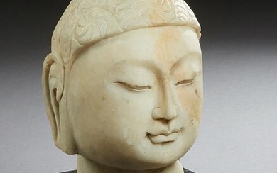 Carved Marble Head of Buddha, 19th c. or earlier