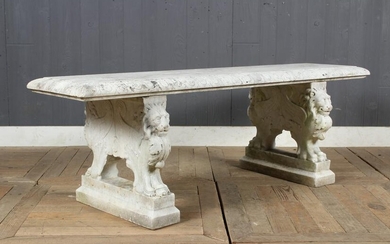 Carved Marble Lion Bench