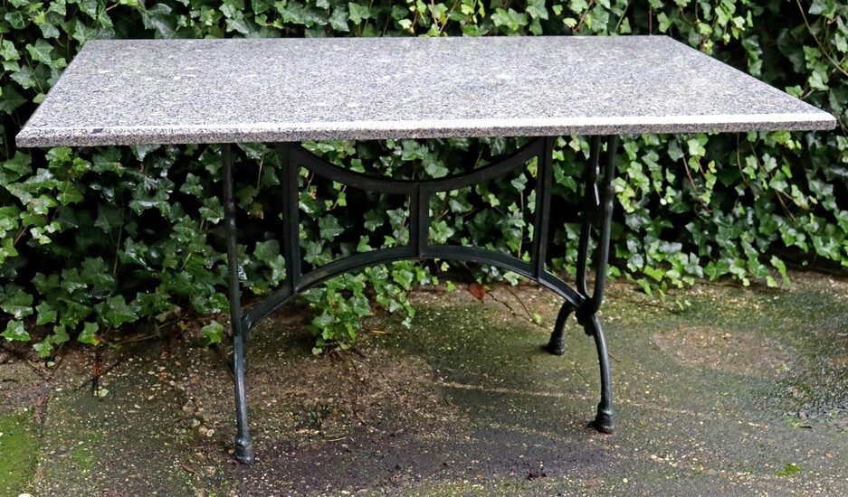 (-), Cast iron garden table with granite top,...