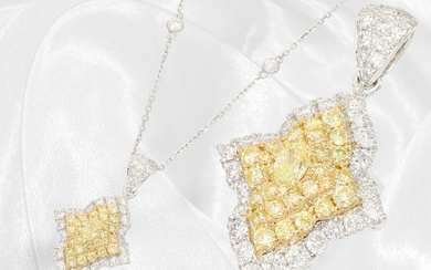 Chaîne à ancre fine avec pendentif en orfèvrerie de haute qualité, diamants blancs et jaunes/diamants...