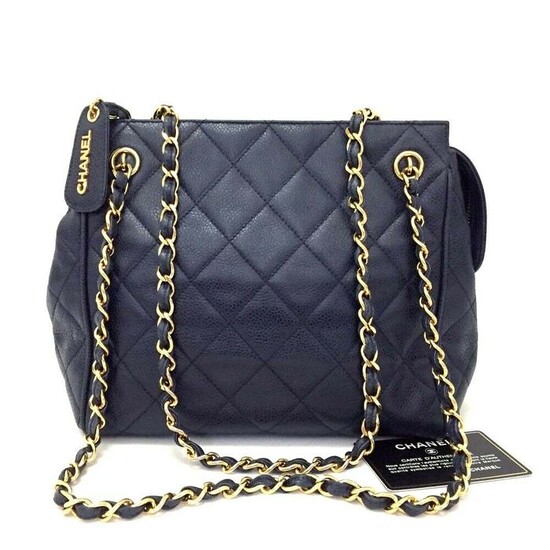 Chanel - Donkerblauw Navy Quilted Caviar Leer Shoulder bag
