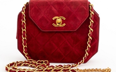 Chanel Mini Quilted Red Suede Octagonal Flap Bag