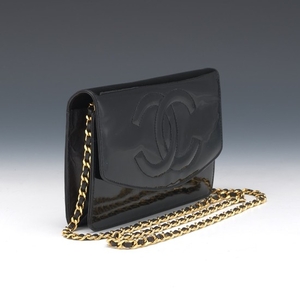 Chanel Patent Black Leather Wallet on Chain, 1997